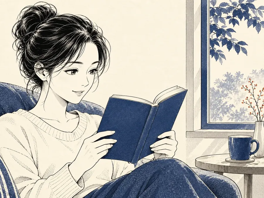 Pessoa lendo um livro, desenhada a nanquim